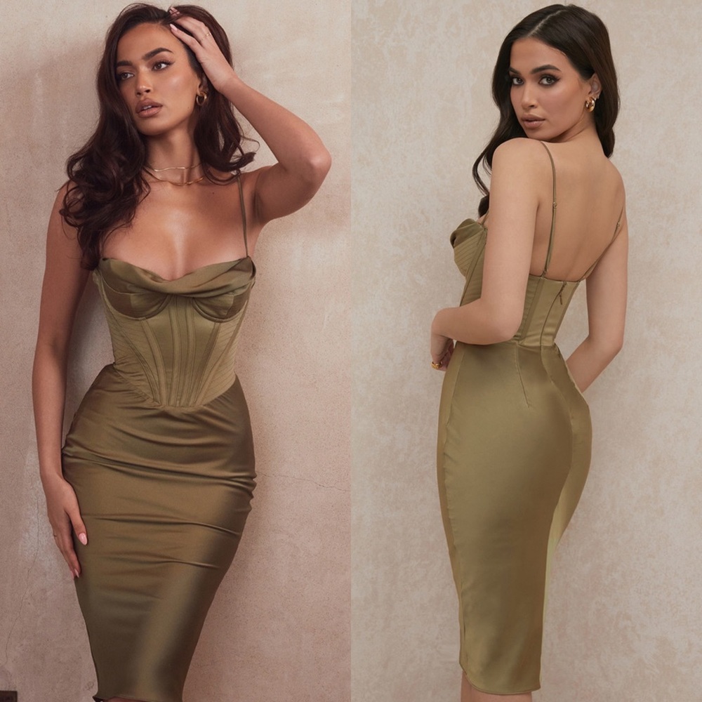 House of CB Myrna olive green corset midi dress size XS!